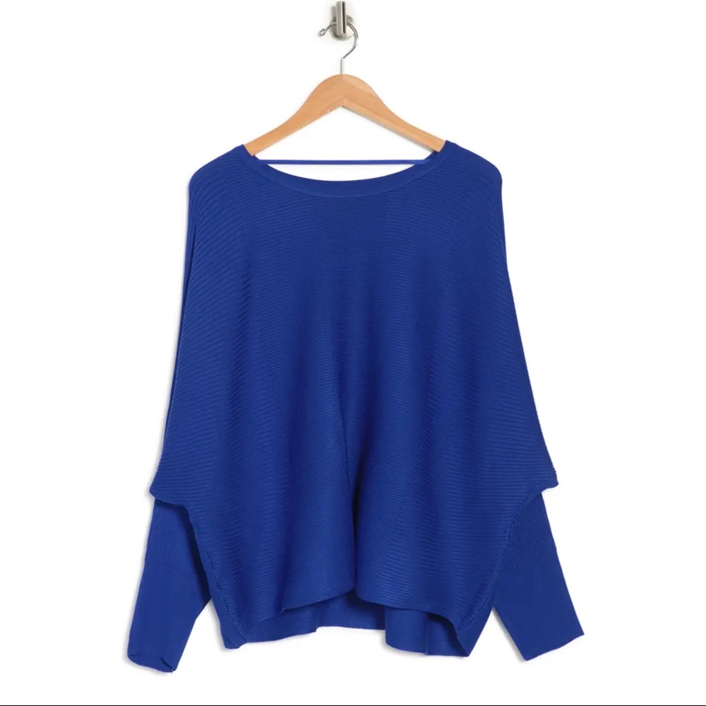 CABLE & GAUGE Ribbed Long Sleeve Blue pullover Sweater - Picture 2 of 4